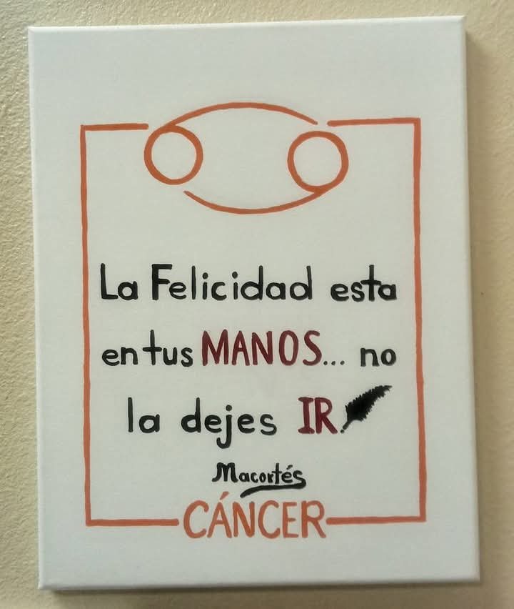 Cáncer — cuadro con frase, acrílico sobre lienzo